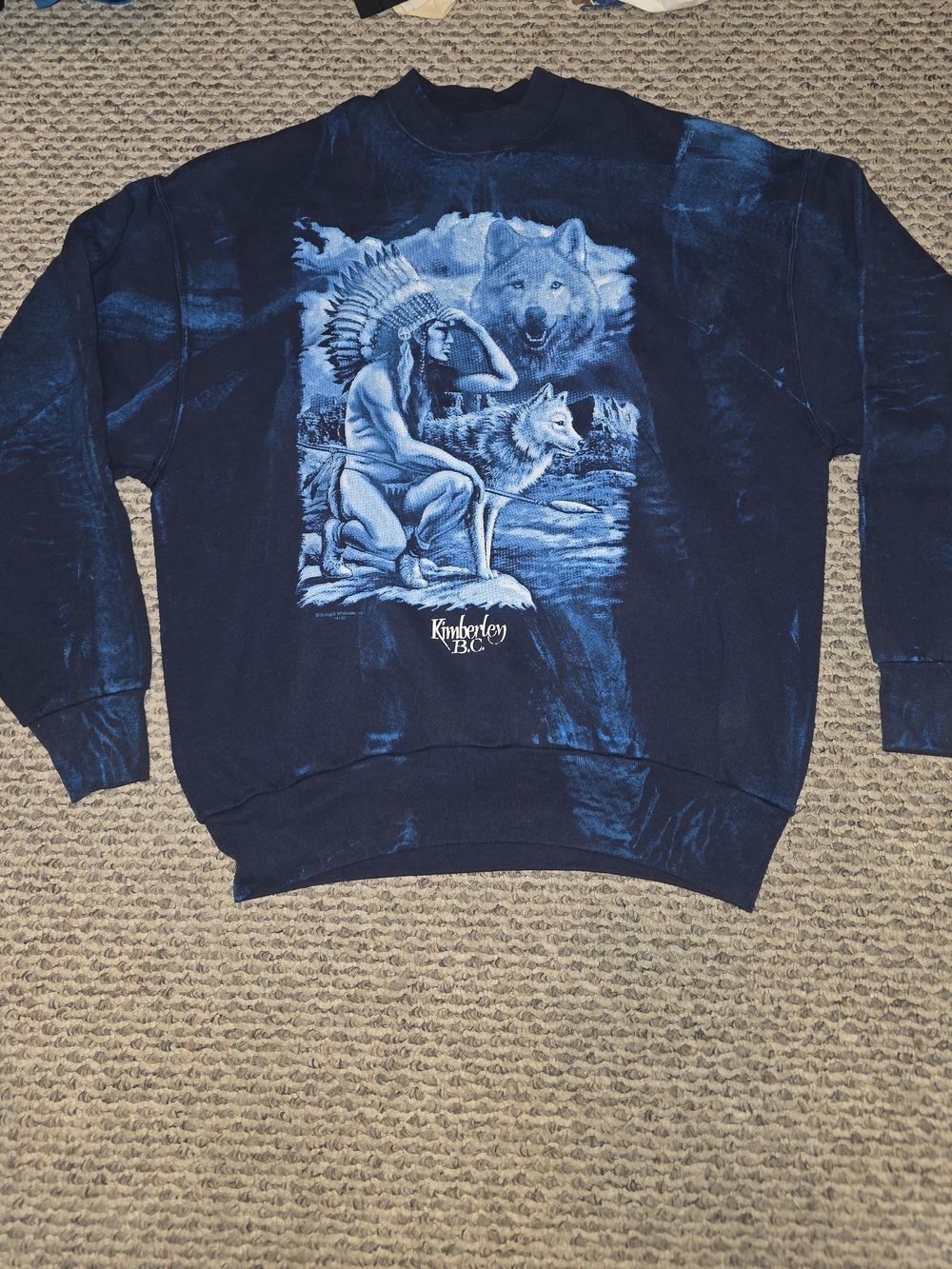 Fruit of the Loom Navy Crewneck Sweatshirt with Wolf & Native Graphic